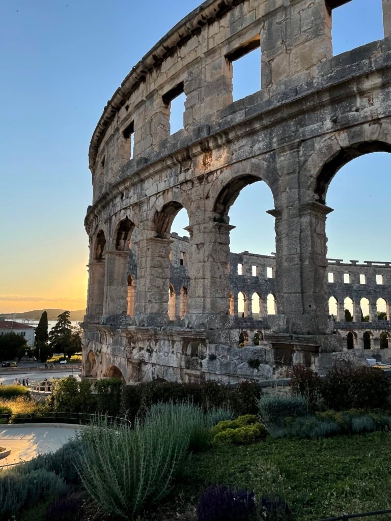 Pula Colosseum in Croatia at Sunset